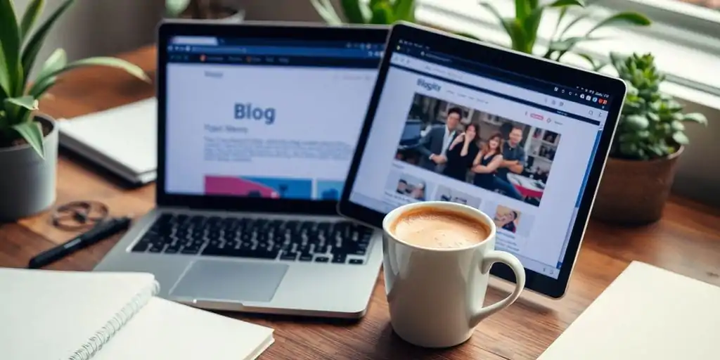 Um blog no site oferece conteúdo atualizado e interativo, enquanto um site tradicional é mais estático.