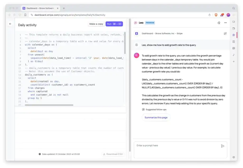 Brave Leo no desktop