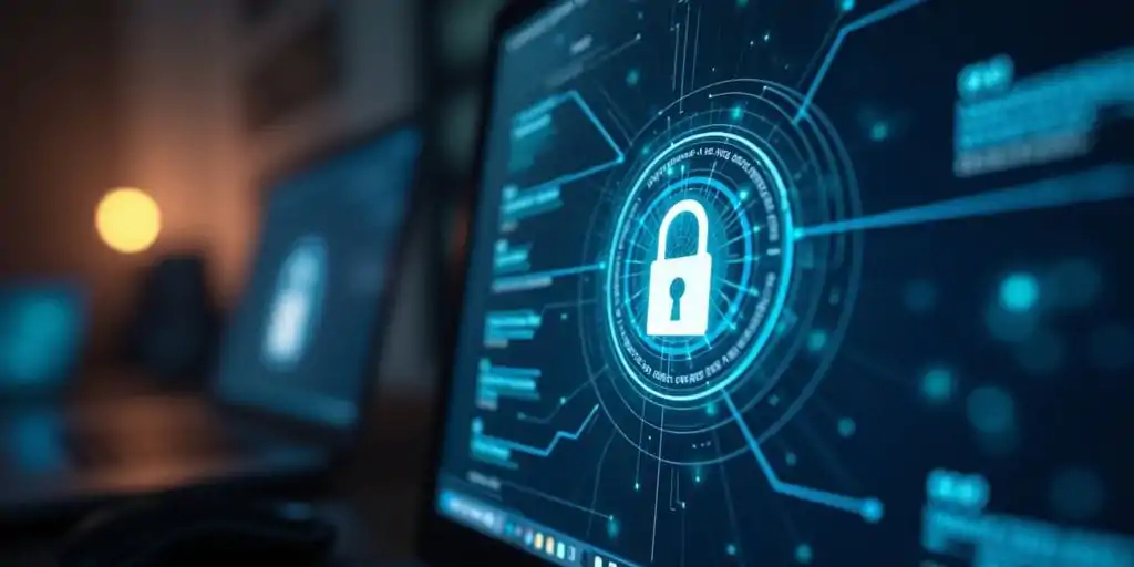 Imagem de tela de computador com cadeado digital.
