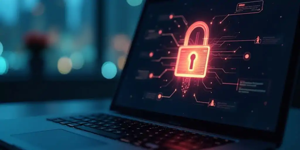 Imagem de um cadeado digital em um laptop.
