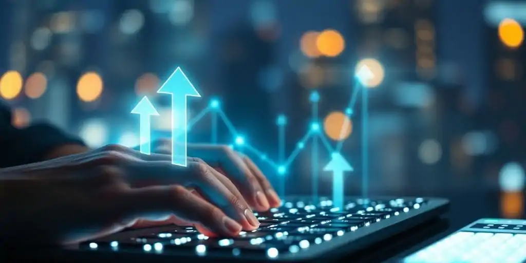 Equipe de marketing digital em reunião criativa, planejando campanhas de ADS com foco em inteligência artificial e personalização para redes sociais.