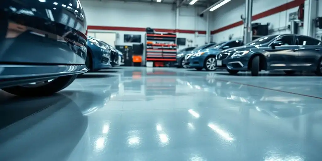 Mecânico utilizando tablet para mostrar otimização de site em oficina, destacando a importância do SEO para atrair mais clientes locais.